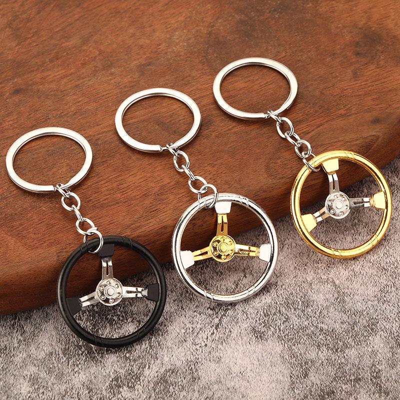 Mini Steering Wheel Keychain Bright Metallic Finish Wear Proof Key Pendant for Boyfriends Birthday Surprise Gift
