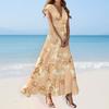 Boho Dress For Women Casual Loose Fit Summer Sundress Floral Print Dress With Pocket