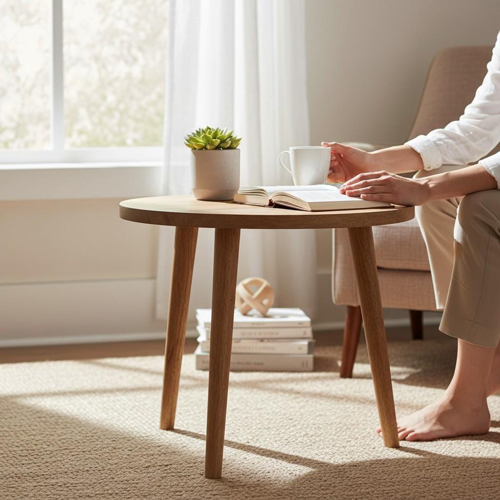 Round Wooden Side Table | Modern Scandinavian Accent Table for Living Room | Lightweight Coffee & Bedside Table, Sofa Side Table Furniture