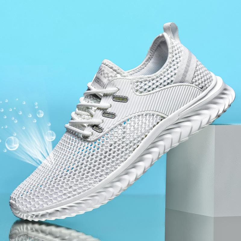 

Spring men s single mesh sports shoes student mesh running shoes ultra-light large size hollow wading men s shoes 48 белый
