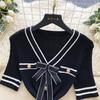 Rochii de vară pentru femei, cu mânecă scurtă și guler în V, cu bowtie dulce, tricotate, pulover