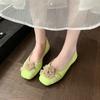 Fashion Flat Single Shoes Women Fashion Square Head Shallow Mouth Fabric Flower Soft Sole Anti-slip Wear-resistant Low-top Shoes