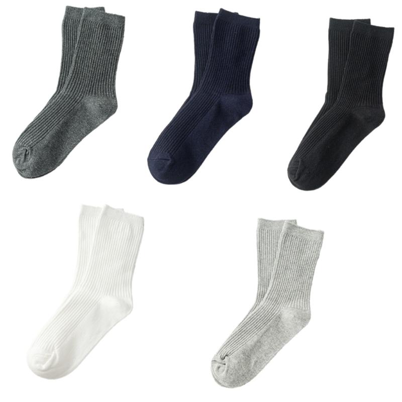 5 Pairs Moisture Wicking Sports Socks With Ribbed Knitted Design Breathable Solid Color Middle Calf Socks For Men Women