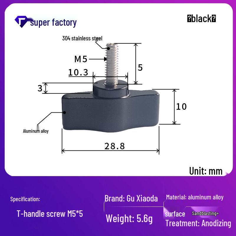 304 Stainless Steel M4 T-Handle Knob Screw with Aluminum Alloy and Slotted Hand-Tightening Design