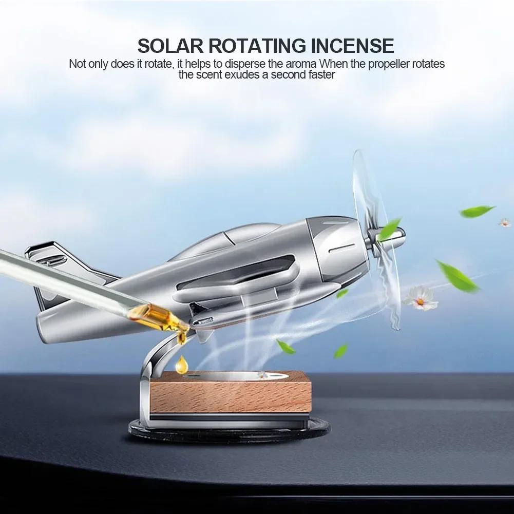 Solar-Powered Rotating Airplane Dashboard Ornament Plastic Creative Car Interior Accessory - Novelty Desktop Decoration for Car