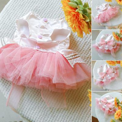 Mesh Splicing Pet Dress Easy To Take Off Pet Dress Charming Rhinestone Bow Decor Pet Princess Dress Fashionable Mesh Splicing