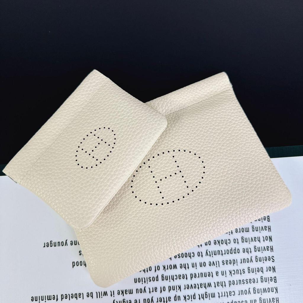 H Haus Mini Geldbörse aus echtem Leder: Togo Rindsleder Geldbörse, Schlüssel- & Lippenstifthalter, ID- & Kartenorganisator