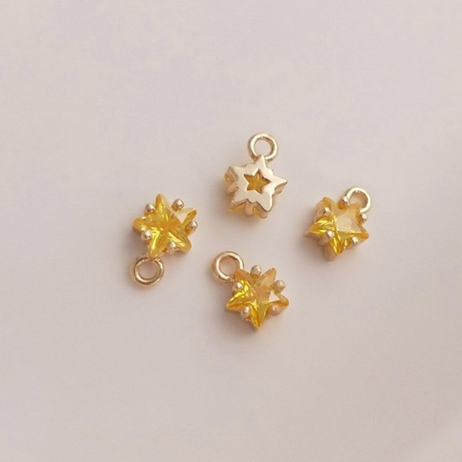 

2pcs Copper Pentagram Birthstone Charms Pendants 14K Gold Plated Star Multicolour Cubic Zirconia Tiny Charms 7.5mm x 5mm жовтий