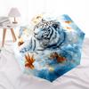 1 PC Automatic Folding Umbrella - White Tiger with Falling Leaves Pattern, Portable & Foldable Design with 8 Ribs, Christmas Birthday Gifts