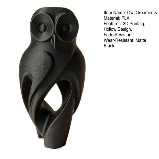 Wear-Resistant Table Decor 3D Printed Owl Figurine, Hollow Modern Art Sculpture with Matte Black Finish, Office Home Minimalist Desk for Bookshelf,