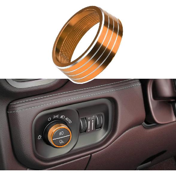 1× Blue Headlights Switch Button Knob Cover for Dodge RAM 2018-2025 Aluminum Alloy Ring Trim Decoration Accessories
