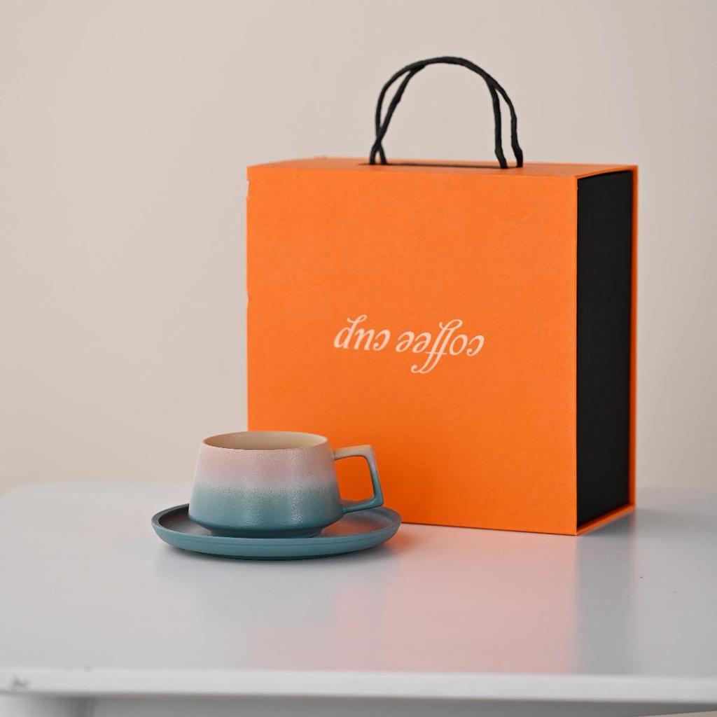 Melo Exquisite Color Block Ceramic Coffee Mug and Saucer Gift Set
