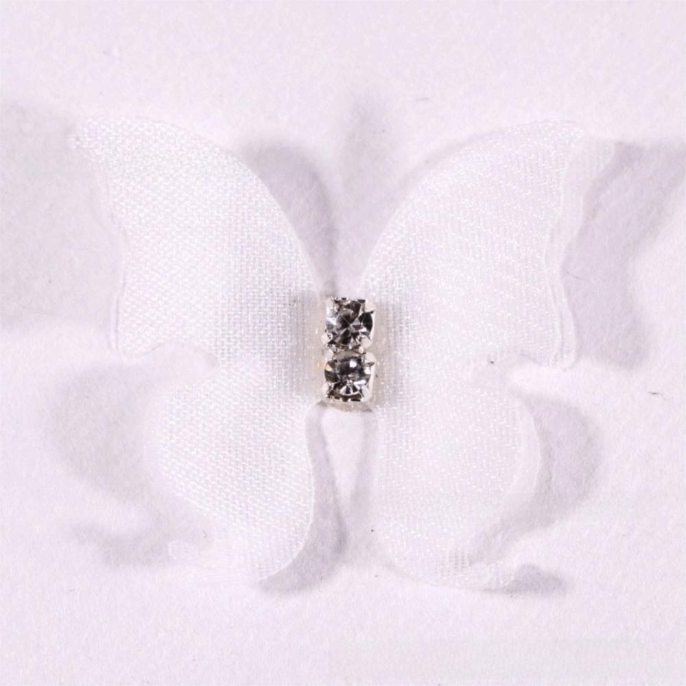 50Pcs 3D Organza Fabric Butterfly Appliques Rhinestone Double-layer Chiffon Butterfly Embroidered Patches 3cm