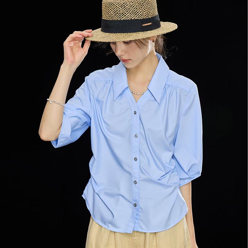 Modal Blend French Pleated Mid-Sleeve Blouse