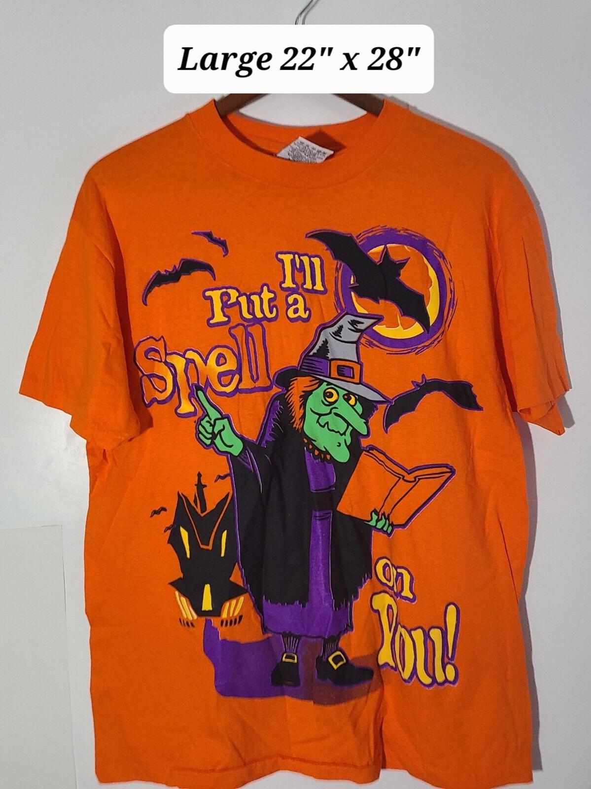 Vtg  I’ll Put A Spell On You  Witch/Halloween Large Orange T-Shirt Single Stitch Unisex T-Shirt S