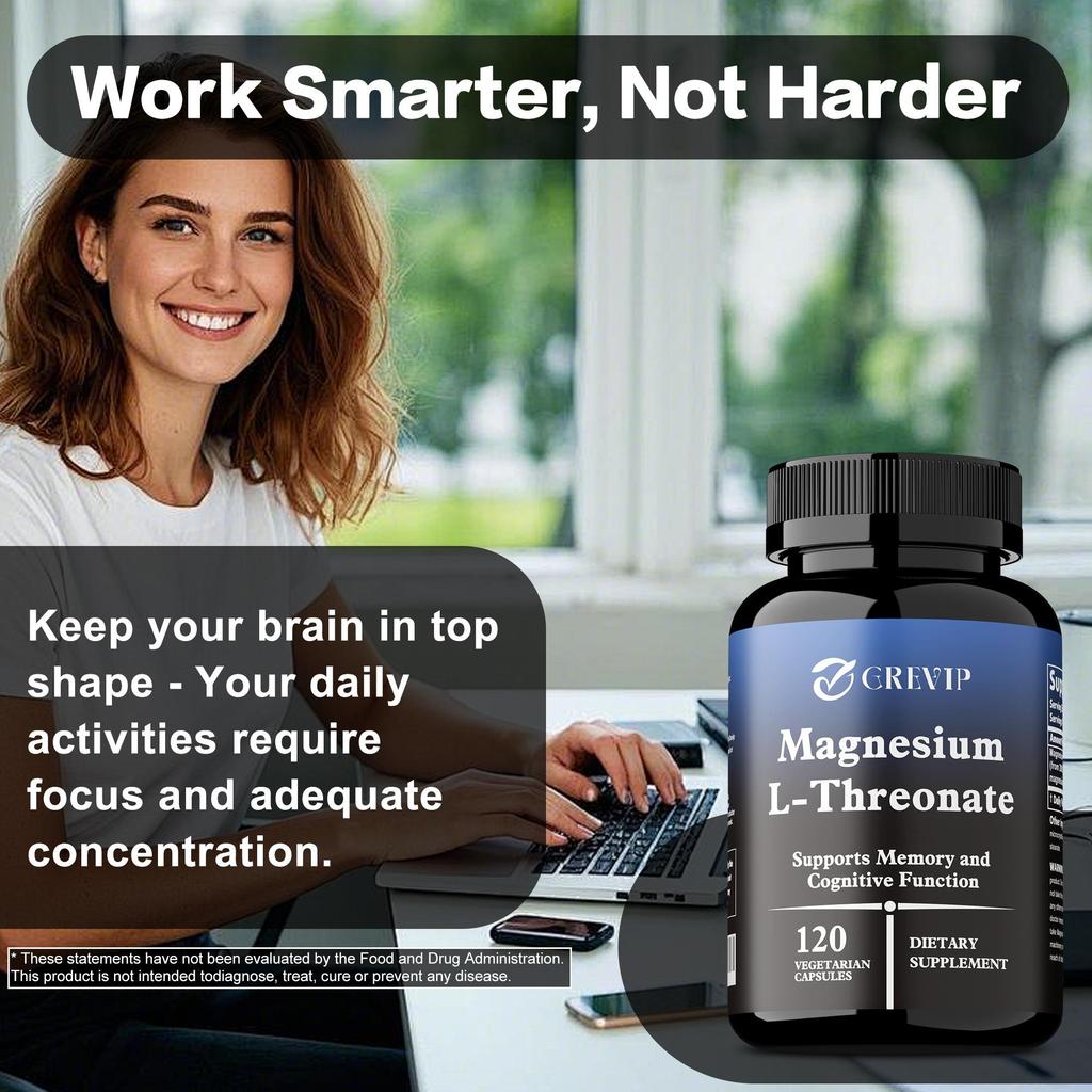 120pcs Magnesium L-Threonate 2000mg - Nootropic Brain Booster, Memory & Focus