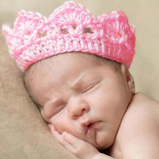 Cute Newborn Baby Girl Boy Crochet Crown Tiara Headband Knitted Headwear