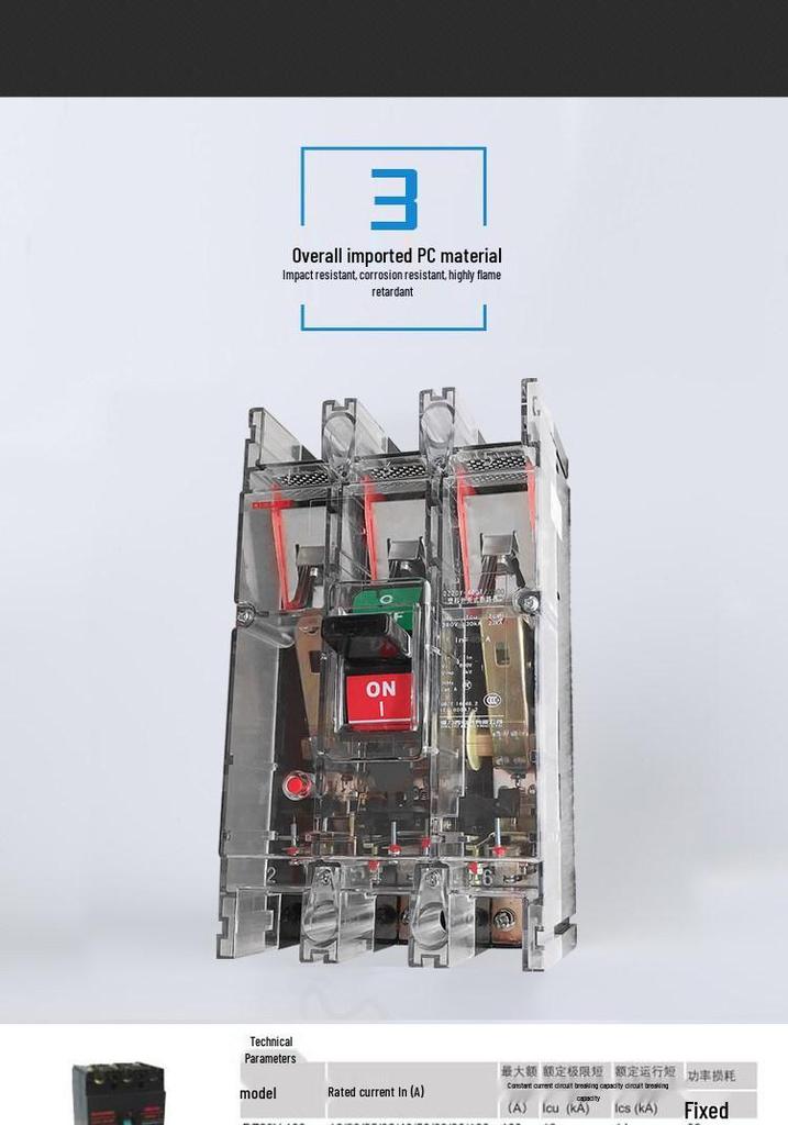 DELIXI 3P Transparent Plastic Circuit Breaker, 380V Three-Phase Electric Gate Main Switch