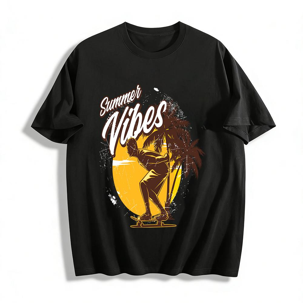 Summer Vibes Skateboard Coconut Tree Graphic Casual Summer Tee Pure cotton T-shirt XXS