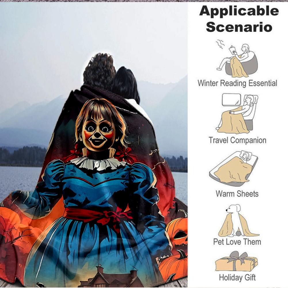 1PC Annabelle Doll Blanket Soft Warm All Season Throw for Sofa, Bed, Car, Office Vibrant Colorful Design, Durable & Cozy Gift