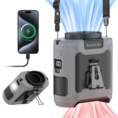 10000mAh Portable Waist Fan Clip On Wearable Belt Personal Fan Rechargeable Battery with 5 Speeds & Flashlight 40H Cooling for Outdoor Camping Travel