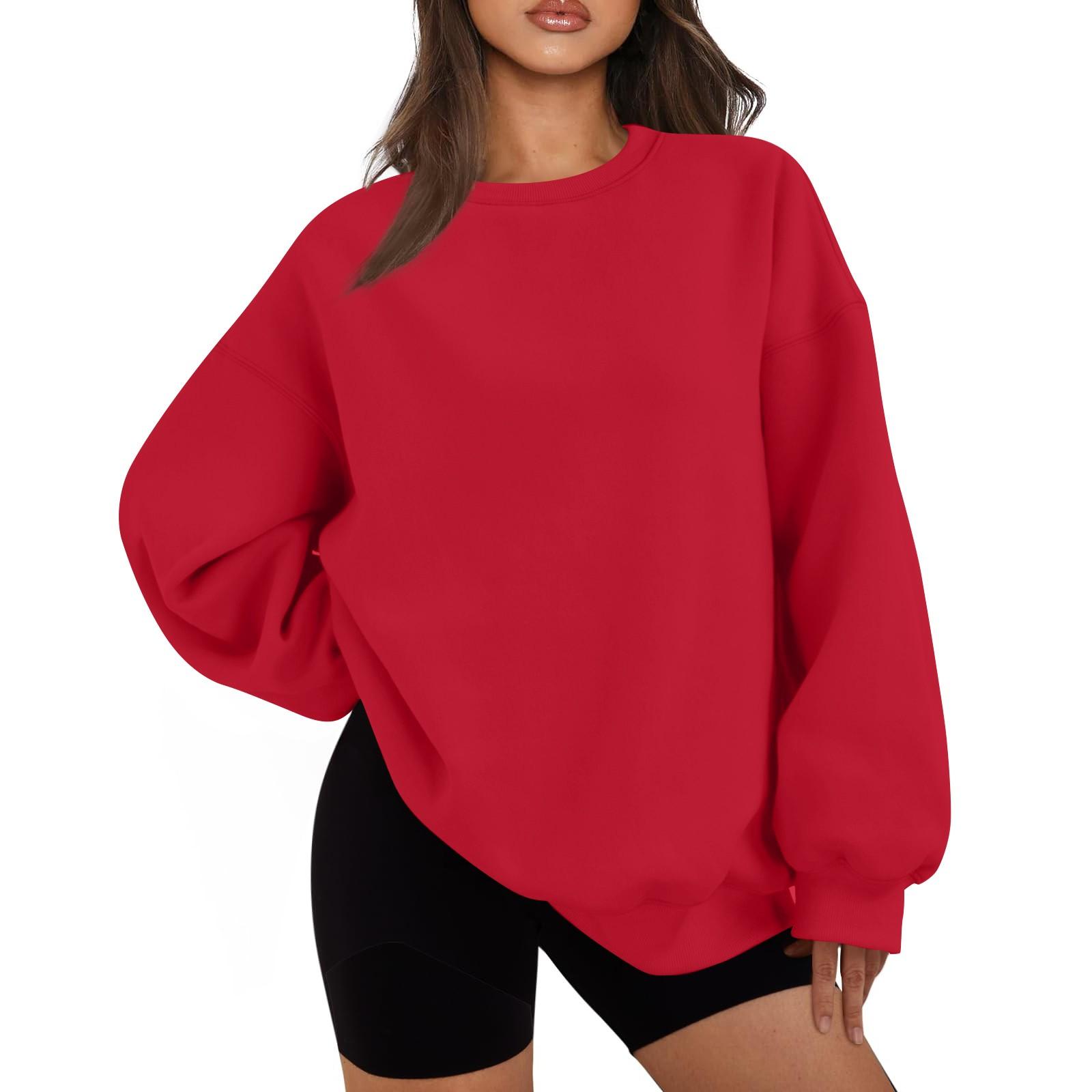 

Women s Casual Fashion Long Sleeve Color Round Neck Sweatshirt Top XL червоний