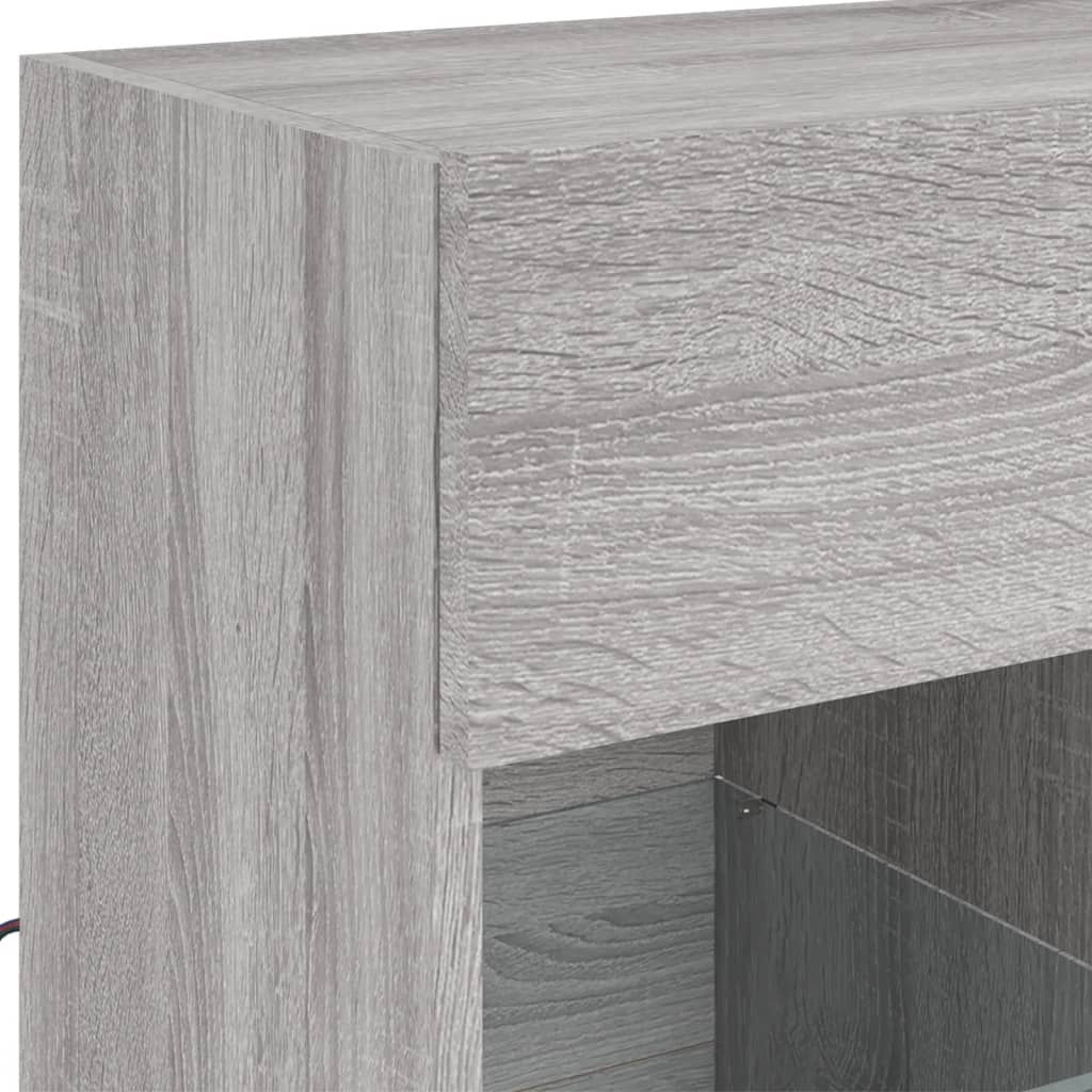 Wall Mounted TV Cabinet with LED Lights Grey Sonoma 58.5 x 30 x 60.5 cm