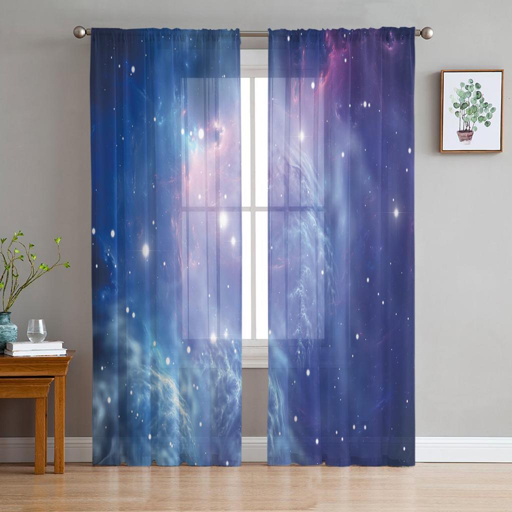 Starry Sky Symphony Galaxy Gauze Curtains For Children's Bedroom Kitchen Screen For Living Room Holiday Decor Voile Curtain