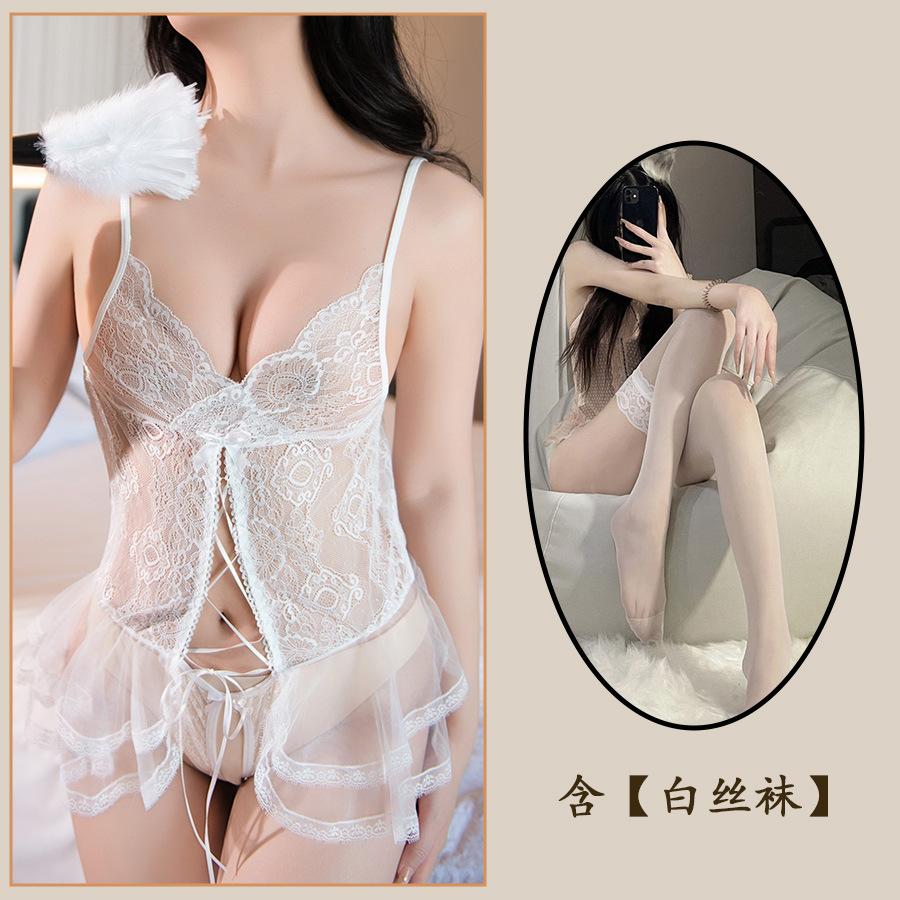 Sexy lace nightdress sexy open crotch suspenders seduction hot passion free uniform suit pure desire
