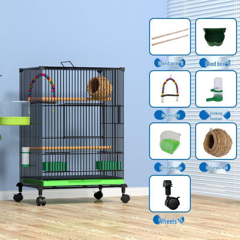 

Посилена велика клітка для великих птахів, таких як какатіли та піони, з гніздовою коробкою 70cm H, 42x31cm, with wheels, Package 7 чорний