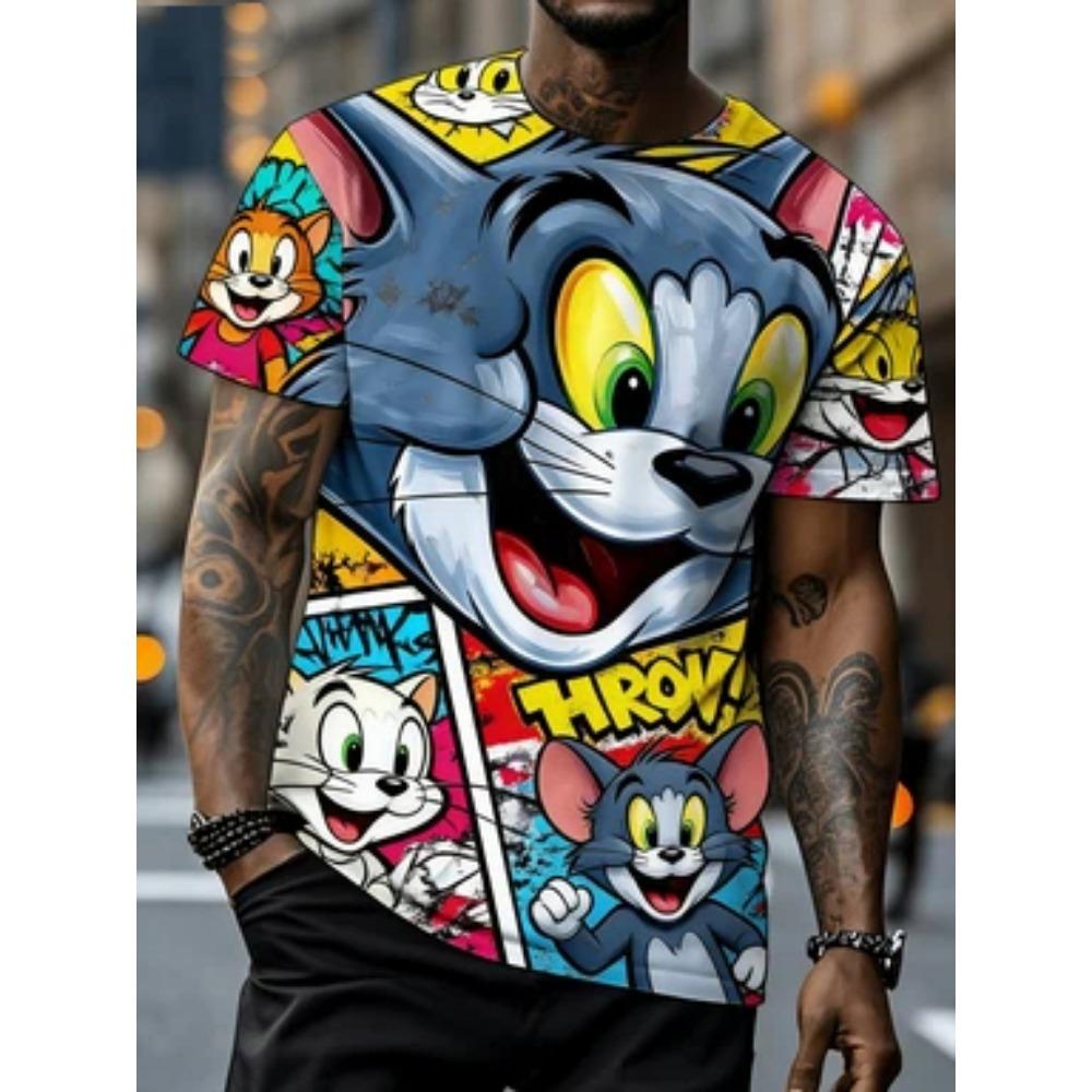 Tom And Jerry Men's T-shirt, 3D Cat And Mouse Pattern