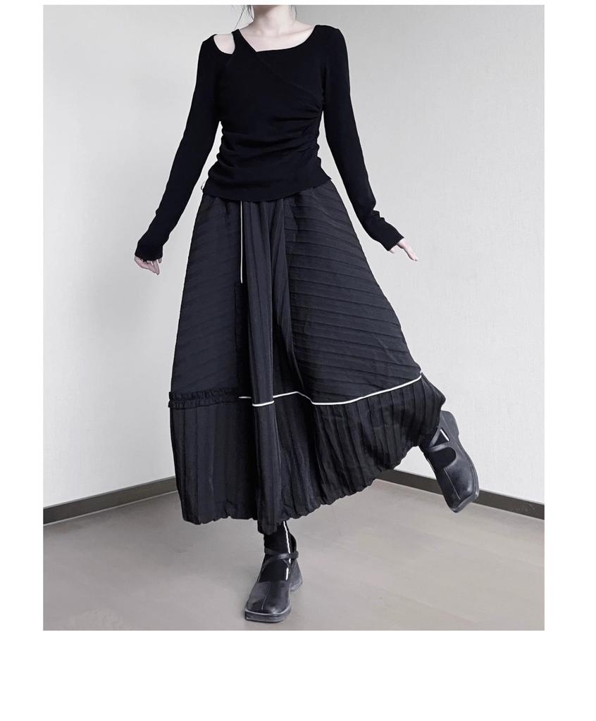 SHUMING Balloon Elastic Loose with Pockets Women's Skirt, Long, Trendy, A-Line, Volume, Waist, Flared, Fit, Gathered, Stylish, Spring, Summer, Fall,