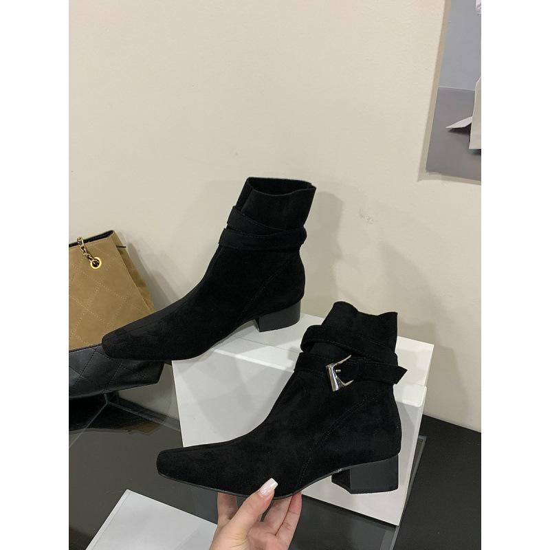 Maillard short boots women's 2025 autumn new suede belt buckle thick heel square head knight boots western cowboy boots