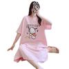 Women's Plus Size Summer Cartoon Nightdress – Lightweight, Round Neck, Short Sleeves, Mid-Length