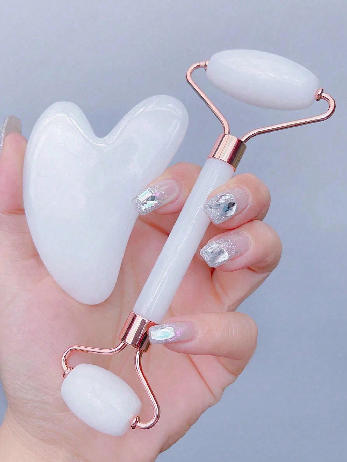 

Pink Double Head Roller Facial Massager Set Heart Shaped Gua Sha Scraping Tool Full Body Massage Beauty Stick IW Skin Care Tools белый