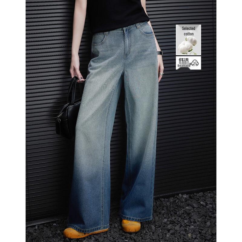 Demana Women s Gradient Wash Straight Wide-Leg Jeans S
