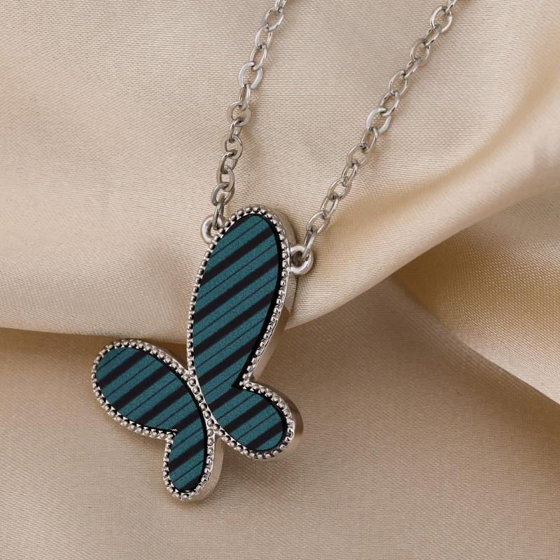 Stylish Titanium Steel Striped Butterfly Necklace For Women Perfect For Any Occasion