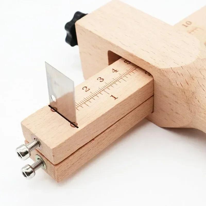 Wooden Leather Strap Cutter Adjustable Strip Belt Precise Cutting Tool with 5 Sharp Blades for Leathercraft Handmade DIY Work