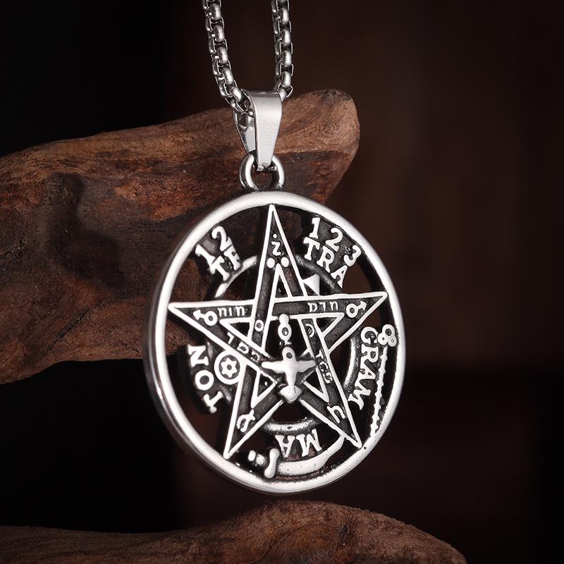 Vintage Witchcraft Pentagram Pendant Men\\\\\'s Jewish Hebrew Tetragrammaton Stainless Steel Jewelry Men\\\\\'s Amulet Necklace