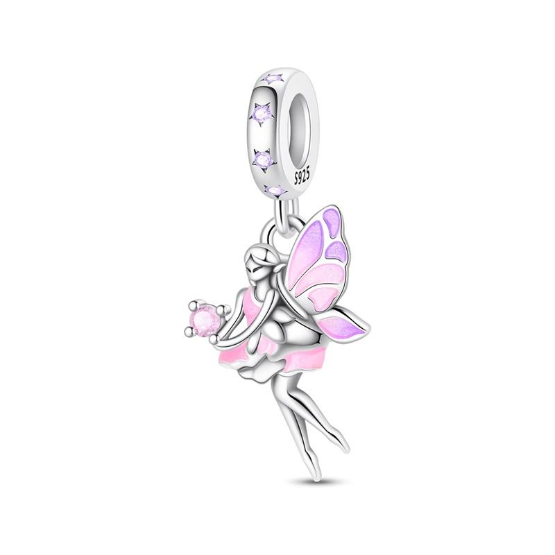 Memories 925 Silver Crystal Ball Fairy Crown Princess Dress Charm Fit DIY Bracelet Necklace Child's Birthday Gift