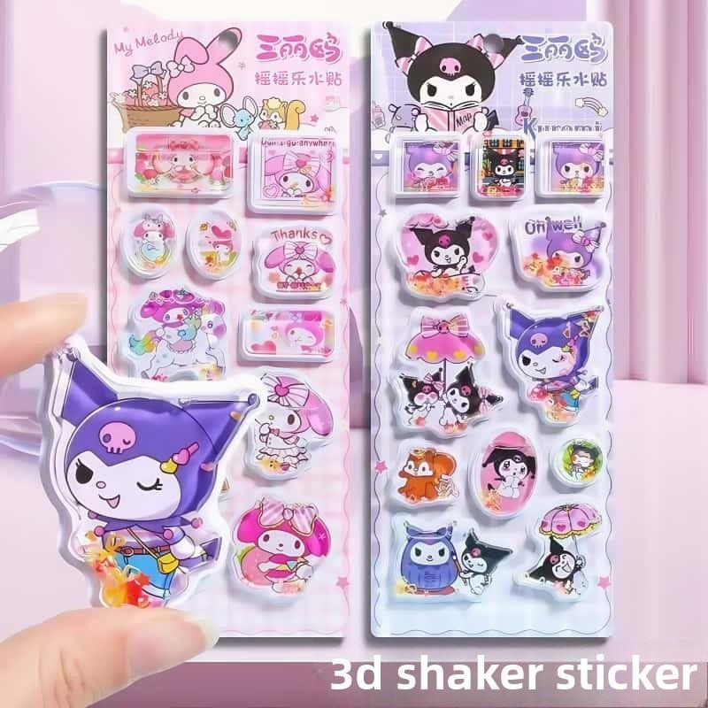 Sanrio Hello kitty rocking water stickers kuromi children cartoon cute 3D quicksand hand note DIY decoration stickers