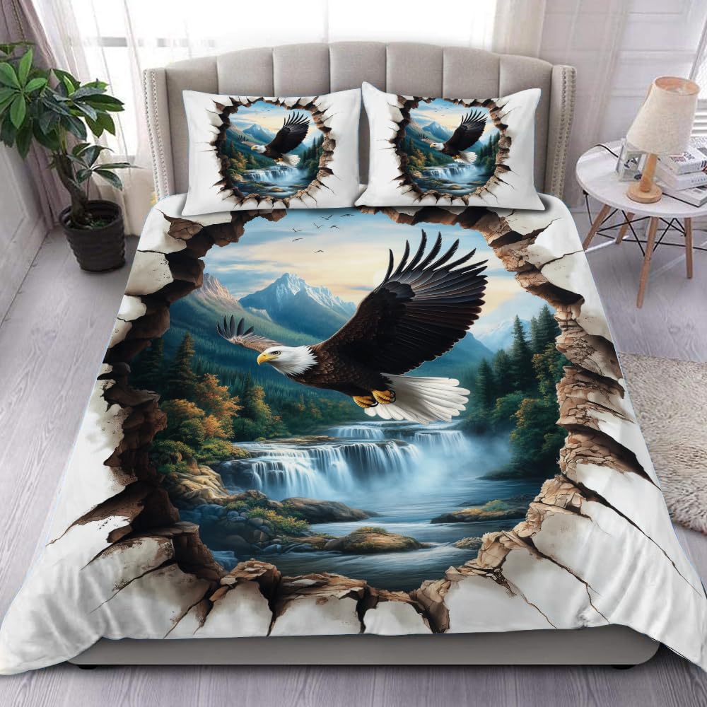 Eagle Duvet Cover Set for Boys Men Queen King Twin Size Lightweight Down Room Decor 2 Pillowcases 1 Comforter Cover No Comforter