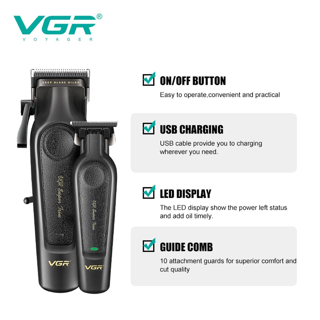 New Original VGR Professional Home Hair Clippers Rechargeable Hair Trimmer Metal Body Haircut Machine DLC Blade Clippers for Man V-197 V-995 A Set