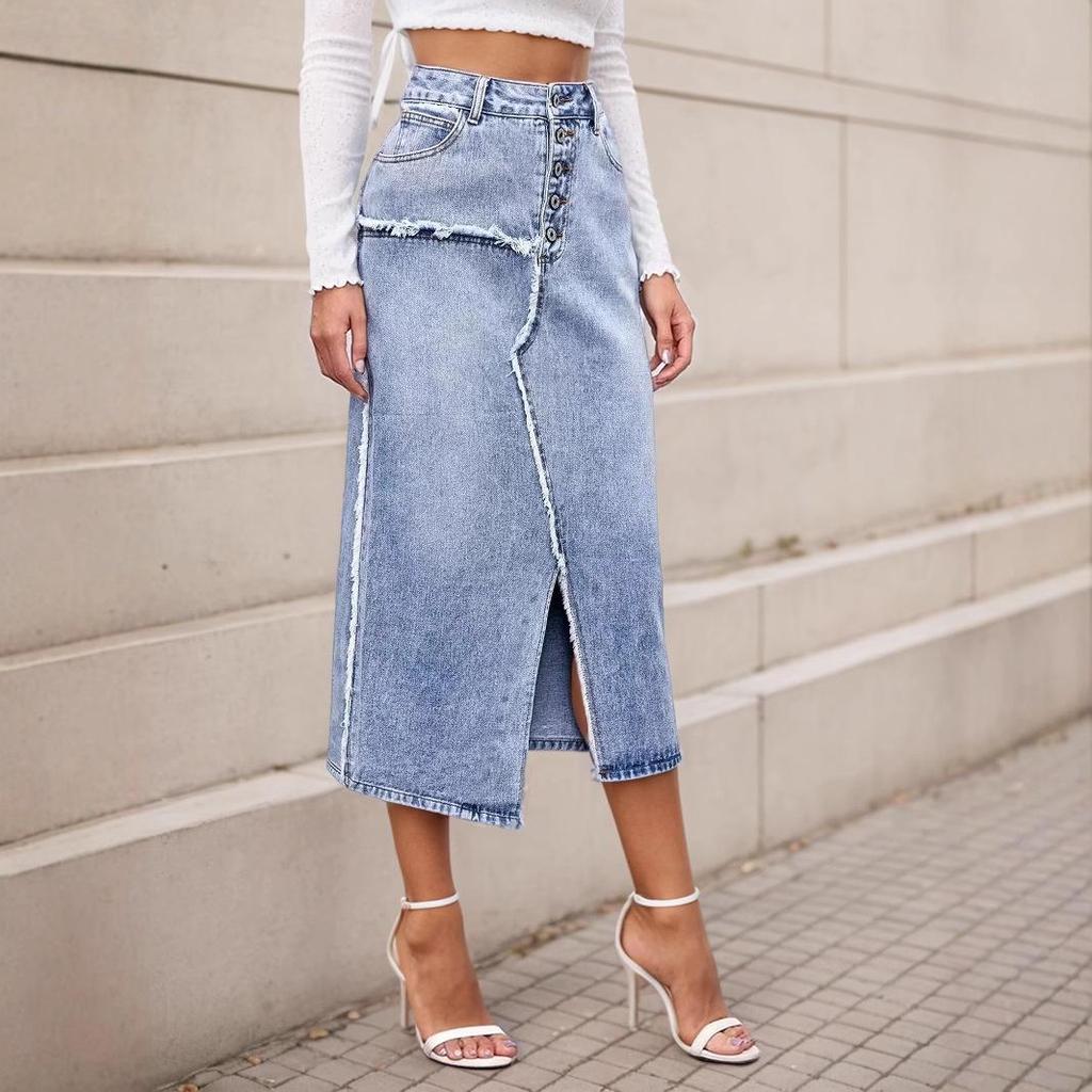Women's Irregular Slit Denim Shorts - Slim Fit