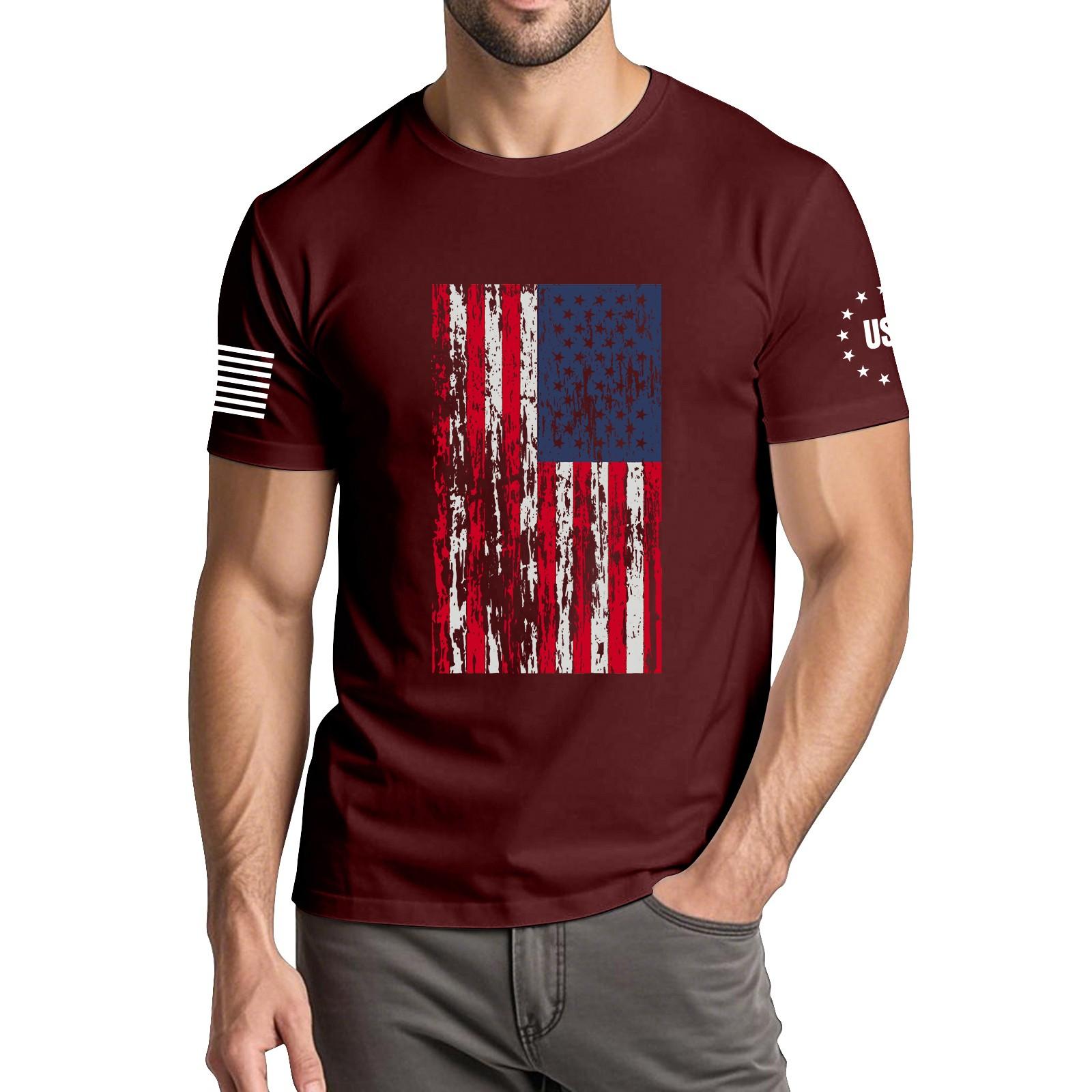 

Мужская модная повседневная футболка с круглым вырезом и коротким рукавом с принтом «День независимости» XXL винный