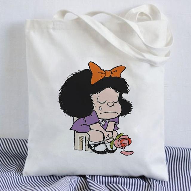 Kawaii Shopping Bag Mafalda Cute Anime Harajuku Canvas Bag Tote Bag Lady Handbag Large Capacity Shopper Bag Casual Shoulder Bag