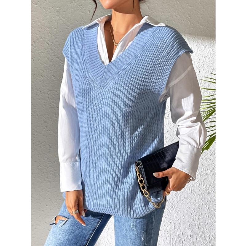 Chaleco de punto simple de cuello en V para mujer Otoño/Invierno