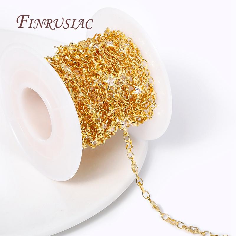 Großhandel Großmengen Metall Kristall Ketten 18K Gold Plated Stern Zirkon Anhänger Gliederketten Für DIY Halskette Schmuckherstellung Zubehör
