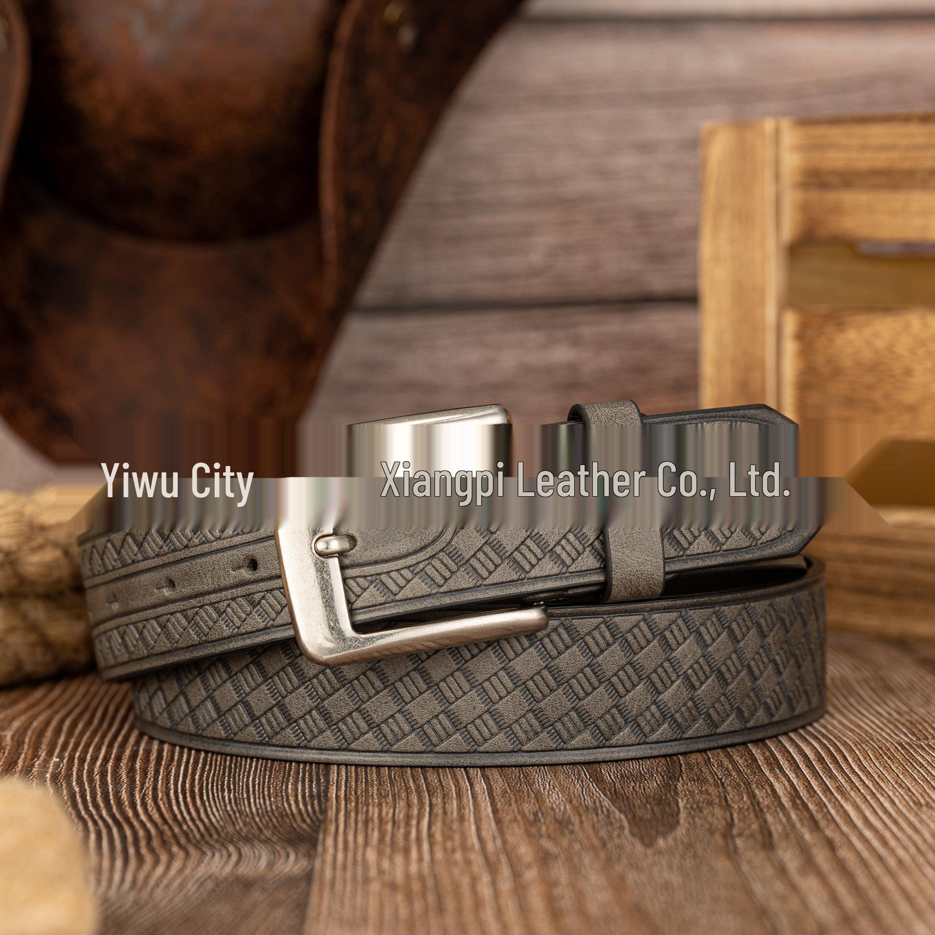 Retro Curved Tail Square Unisex PU Leather Belt with Lattice Design 110cm серый