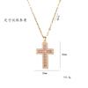 Luxus Damen Blau Rosa Zirkonstein Kreuz Anhänger Halskette Vintage Goldfarbe Hochzeits Schmuck Für Frauen